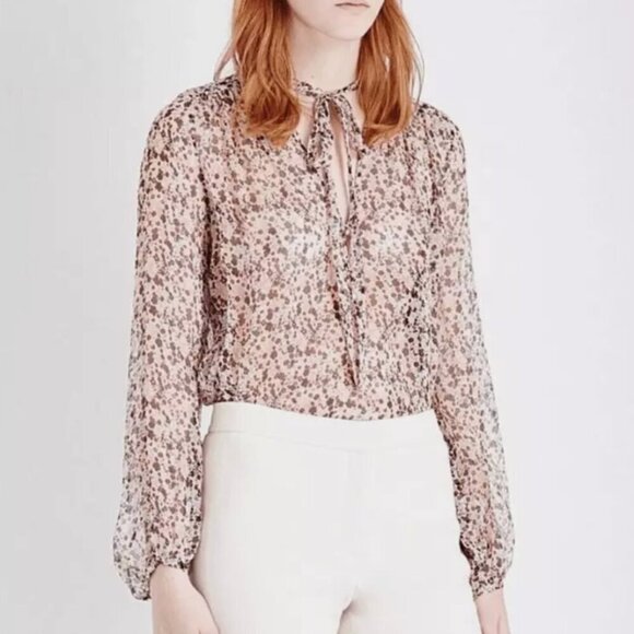 Theory Women Silk Top Small Bernetta Floral Blouse Chiffon Sheer‎ - Picture 1 of 11